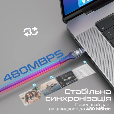 Дата кабель USB-C to USB-C lucidline-cc120.navy Promate (lucidline-cc120.navy)