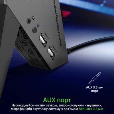 Концентратор Vertux USB 2.0 to 2xUSB 2.0 + AUX 3.5mm + stand black (zulu.black)