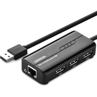 Концентратор Ugreen USB 3.0 Type A to 3xUSB 2.0 + RJ45 1000M Ethernet black (20264)