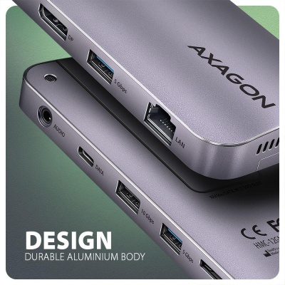 Концентратор AXAGON USB-C 12-in-1 HDMI + DisplayPort + RJ45 1000Mbps + PD100W aluminum gray (HMC-12GM2)
