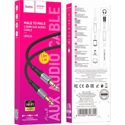 Кабель мультимедійний 3.5mm M to 3.5mm M 1.0m Black HOCO (6942007608800)