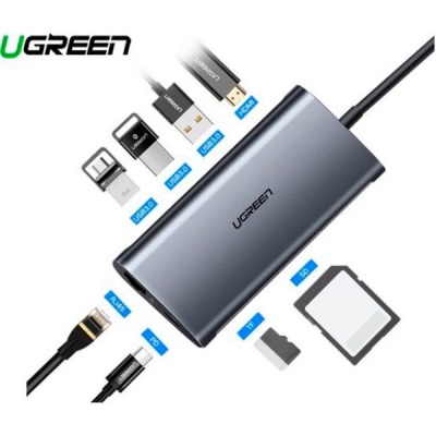 Концентратор Ugreen USB3.0 Type-C to USB 3.0x3/HDMI/RJ45/SDTF/PD CM121 (50538)