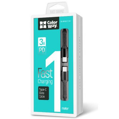 Дата кабель USB-C to USB-C 1.0m (PD Fast Charging) 3.0А (68W) ColorWay (CW-CBPDCC030-GR)
