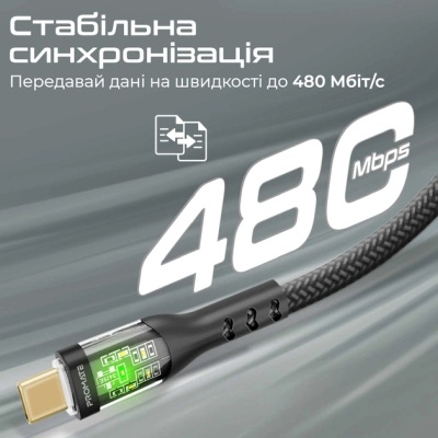 Дата кабель USB-C to USB-C transline-cc.black Promate (transline-cc.black)