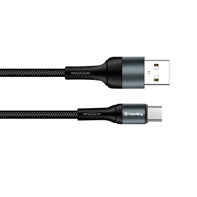 Дата кабель USB 2.0 AM to Type-C 1.0m nylon black ColorWay (CW-CBUC045-BK)