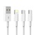 Дата кабель USB 2.0 AM to Lightning + Micro 5P + Type-C 1.0m D22E White Denmen (DM-D22E-WH)