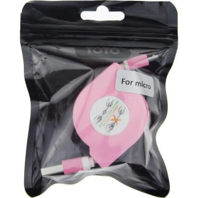 Дата кабель USB 2.0 AM to Micro 5P 1.0m TKX-66 Flat Pink TOTO (F_57475)