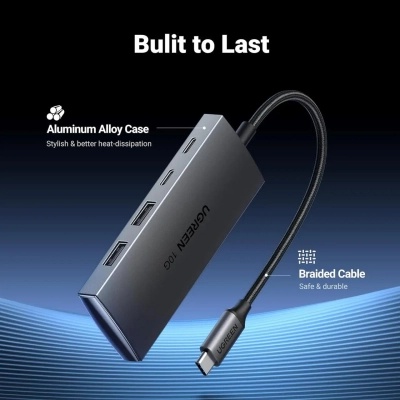 Концентратор Ugreen USB-C to 2xUSB 3.2 + 2xUSB-C 10Gbps CM480 gray (30758)