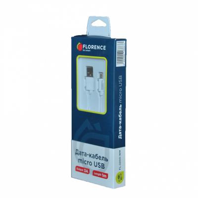 Дата кабель USB 2.0 AM to Micro 5P 1.0m 3A White Florence (FL-2200-WM)