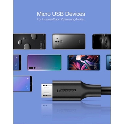 Дата кабель USB 2.0 AM to Micro 5P 0.25m 2A US289 black Ugreen (60134)