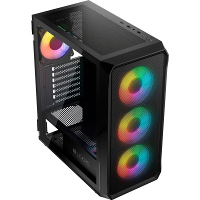 Корпус для ПК Logic concept PORTOS MESH+GLASS ARGB fans 4x120mm BLACK (AT-PORTOS-10-0000000-0002)