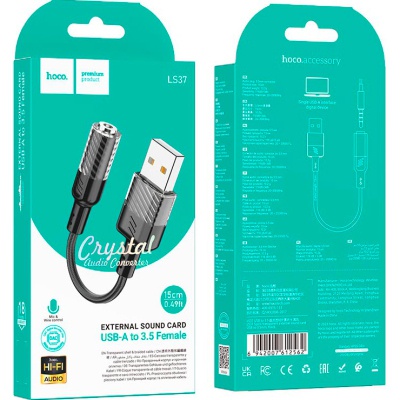 Звукова плата HOCO LS37 Spirit transparent USB to 3.5mm Black (6942007612562)