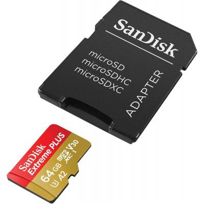 Карта памяти SANDISK 64GB microSDXC class 10 UHS-I U3 A2 Extreme Plus V30 (SDSQXBZ-064G-GN6MA)