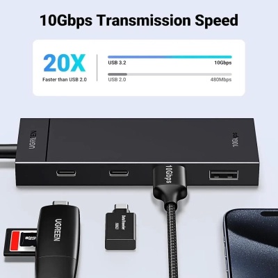 Концентратор Ugreen USB-C to 2xUSB 3.2 Gen2 + 2xUSB-C 3.2 Gen2 10Gbps CM806 black (35583)