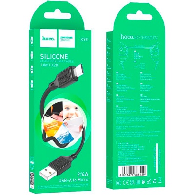 Дата кабель USB 2.0 AM to Micro 5P 1.0m Cool silicone X90 black HOCO (6931474788429)