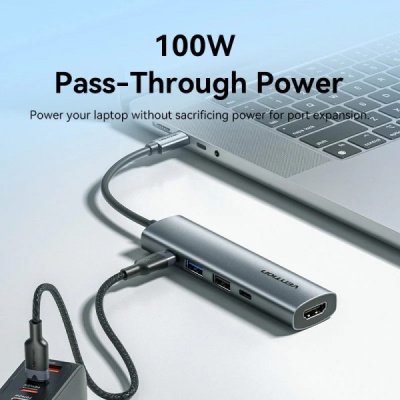 Концентратор VENTION USB-C 5-in-1 HDMI + USB 3.0 + USB 2.0 + USB-C 2.0 + PD 100W (TGLHB)