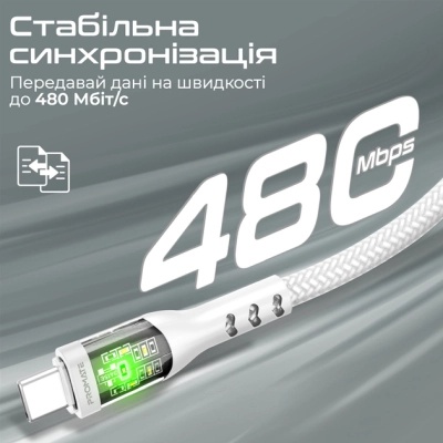 Дата кабель USB-C to USB-C transline-cc200.white Promate (transline-cc200.white)