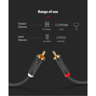 Кабель мультимедійний 2xRCA M to 2xRCA M 3.0m AV104 black UGREEN (10519)