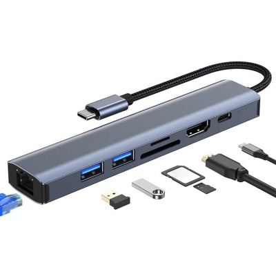 Концентратор Dynamode 7-in-1 USB-C to HDTV 4K/30Hz, 2хUSB3.0, RJ45, USB-C PD 100W, SD/MicroSD (BYL-2303)