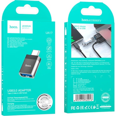 Перехідник UA17 USB-C M to USB F USB3.0 Black HOCO (6931474762016)