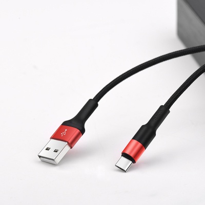 Дата кабель USB 2.0 AM to USB-C 1.0m 2A 18W nylon X26 black+red HOCO (6957531080251)