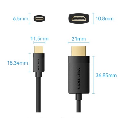 Кабель мультимедійний USB-C to HDMI M 2.0m 4K 60Hz black Vention (CRIBH)