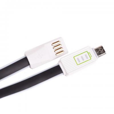 Дата кабель USB 2.0 AM to Micro 5P 1.0m 1,2A LED плоский (Black) Drobak (218762)