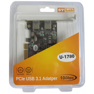 Контроллер ST-Lab USB 3.1 Gen2 2x Type-A (up to 10 Gbit), PCI-E Gen-III x2+ LP (U-1780)