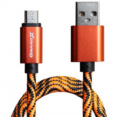 Дата кабель Grand-X USB - micro USB, Cu, 1.5A, Orange/Black, 1m (FM05OB)
