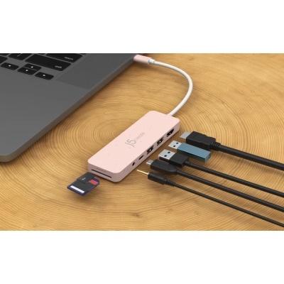 Концентратор J5create USB-C 6-in-1 2xUSB 3.2 + USB-C PD + HDMI 4K + SD/TF + 3.5mm rose (JCD373ER-N)