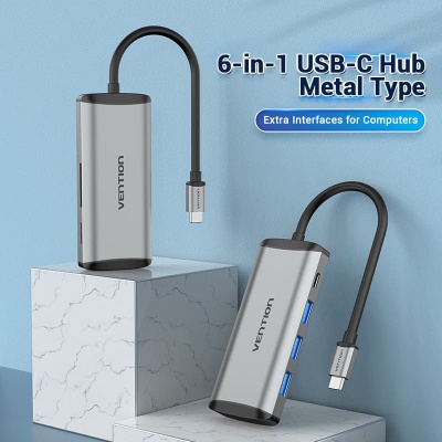 Концентратор Vention USB 3.1 Type-C to 3хUSB 3.0/TF/SD/PD 87W 6-in-1 (TGRHB)