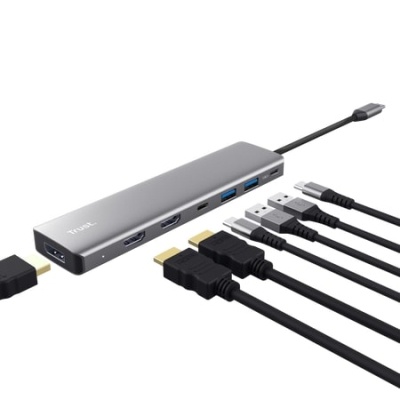 Концентратор Trust USB-C 7-in1 2xUSB-А 3.2/2xUSB-С/2xHDMI/DP aluminiu 0.16m grey (25661_TRUST)