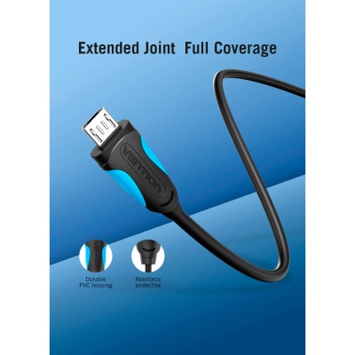 Дата кабель USB 2.0 AM to Micro 5P 2.0m Black Vention (VAS-A08-B200)
