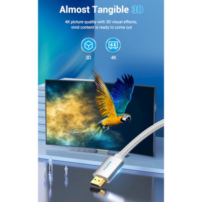 Кабель мультимедійний HDMI to HDMI 2.0m V2.0 4K 60Hz Silver Metal Type Vention (AABIH)