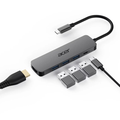 Концентратор Acer USB-C 5-in-1 3xUSB 3.0 + HDMI + USB-C gray (HP.DSCAB.021)