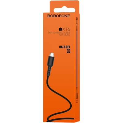 Дата кабель USB 2.0 AM to Micro 5P 1.0m 2A PVC BX16 black BOROFONE (6957531099499)