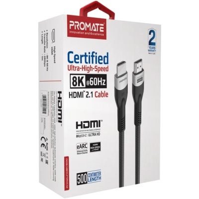 Кабель мультимедійний HDMI to HDMI 5.0m v2.1 grey Promate (primelink8k-500.grey)