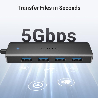 Концентратор Ugreen USB 3.0 to 4хUSB 3.0 0.15m Space Gray CM219 (25851)