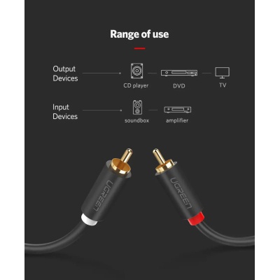 Кабель мультимедійний 2xRCA M to 2xRCA M 1.0m AV104 black Ugreen (30747)