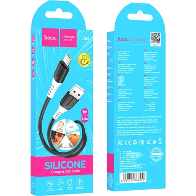 Дата кабель USB 2.0 AM to Micro 5P 1.0m 2.4A silicone X82 black HOCO (6931474768551)