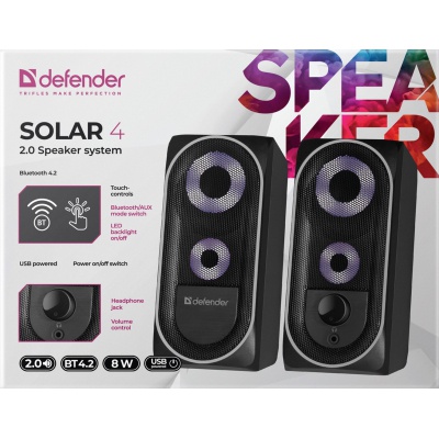 Акустическая система Defender Solar 4 Bluetooth USBBlack (65404)