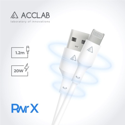 Дата кабель USB 2.0 AM to Lightning 1.2m PwrX 20W ACCLAB (1283126559549)