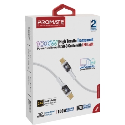 Дата кабель USB-C to USB-C lucidline-cc200.white Promate (lucidline-cc200.white)