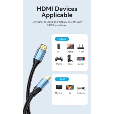 Кабель мультимедійний HDMI to HDMI 10.0m V2.0 4K 60Hz Aluminum Alloy Blue Vention (ALHSL)