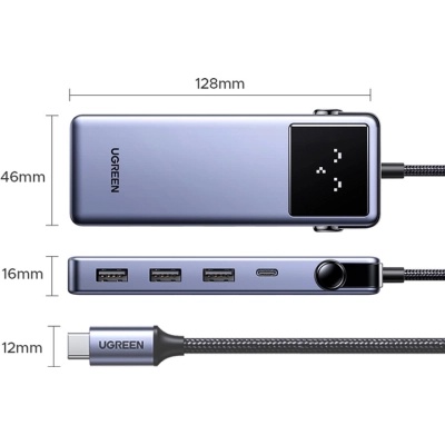 Концентратор Ugreen USB-C 7-in-1 3xUSB + 1xUSB-C + HDMI + RJ45 + PD 100W CM888 gray (45155)