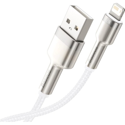 Дата кабель USB 2.0 AM to Lightning 1.0m Cafule Series Metal 2.4A White Baseus (CALJK-A02)