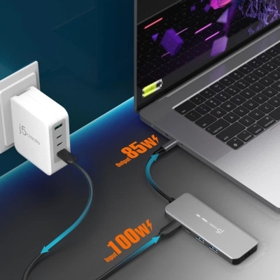 Концентратор J5create USB-C 5-in-1 2xUSB 3.2 10Gbps + 2xUSB-C 10Gbps PD 100W + HDMI 8K gray (JCH453-N)