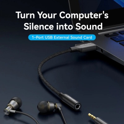 Звукова плата VENTION USB AM to 3.5mm F 0.25m (4pin) 96kHz/24bit DSP noise reduction (CVEBC)