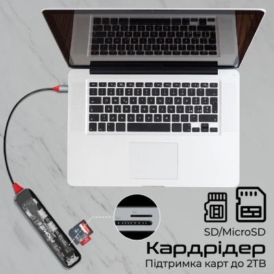 Концентратор Promate USB-C 7-in-1 Promate transhub-lite (transhub-lite)