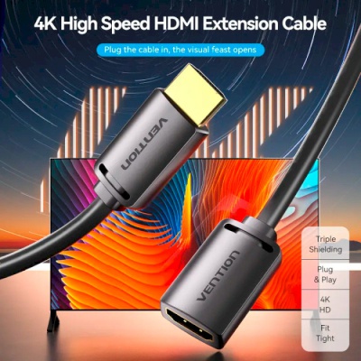 Кабель мультимедійний HDMI M to HDMI F 2.0m V2.0 4K 60Hz PVC Vention (AHCBH)